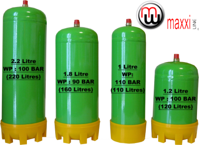 MaxxiLine - 1l 110bar 1.2l 100bar 1.8l 90bar 2.2l 100bar disposable helium  gas bottles for foil and latex ballon gas, airswimmers